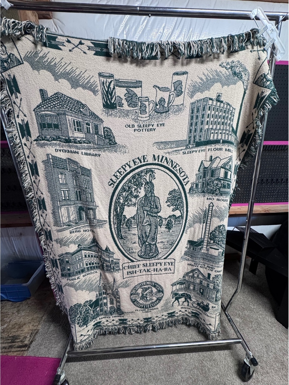 Vintage Sleepy Eye Minnesota Tapestry Throw Blanket Chief Sleepy Eye 60x48